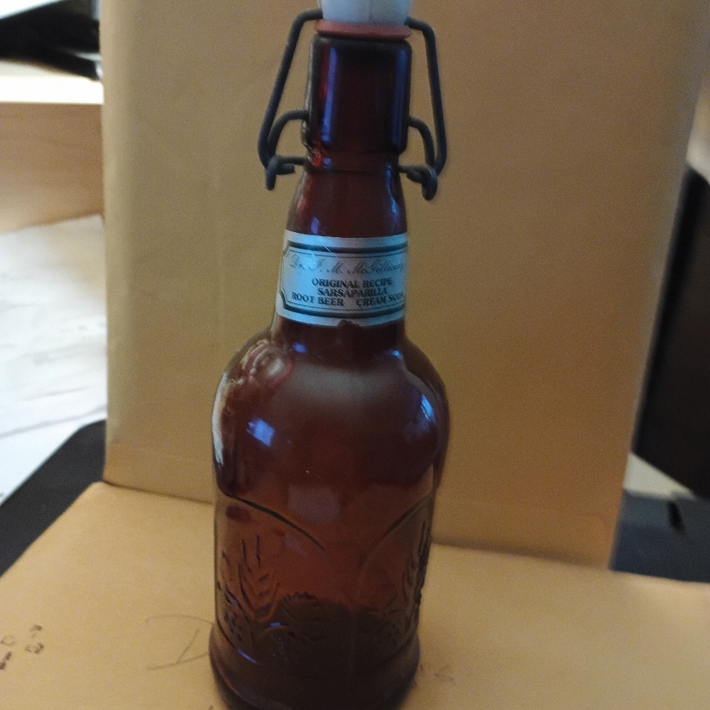 Amber Glass Bottle with Metal Clamp